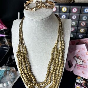 FREE Elegant Gold Beaded Necklace and Gold toned Hoops